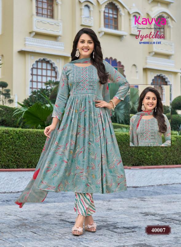 Kavya jyotika vol 40 umbrella cut 3pcs kurtis wholesale